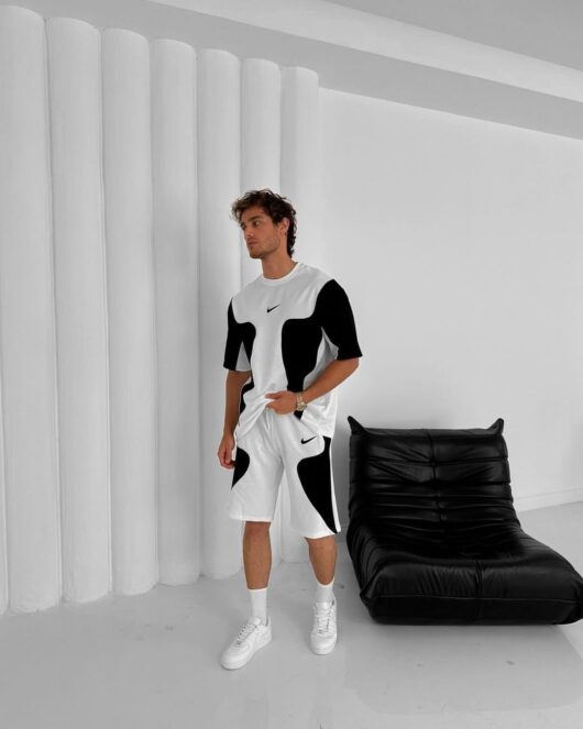 Pamuklu iki iplik oversize şortlu takım